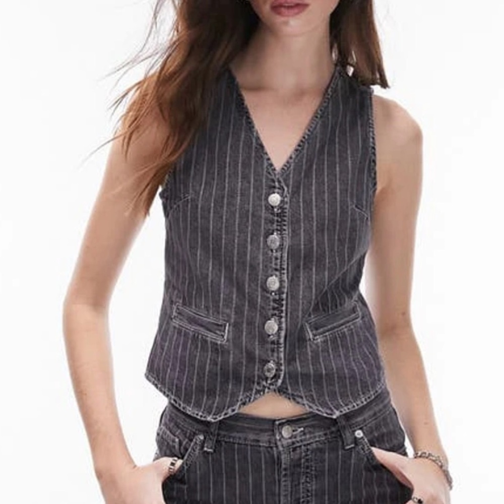 Topshop Pinstripe Denim Vest in black size 2
